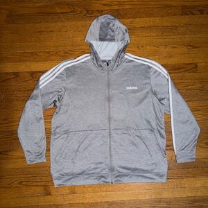 Adidas Heather Gray Hoodie with White Stripes